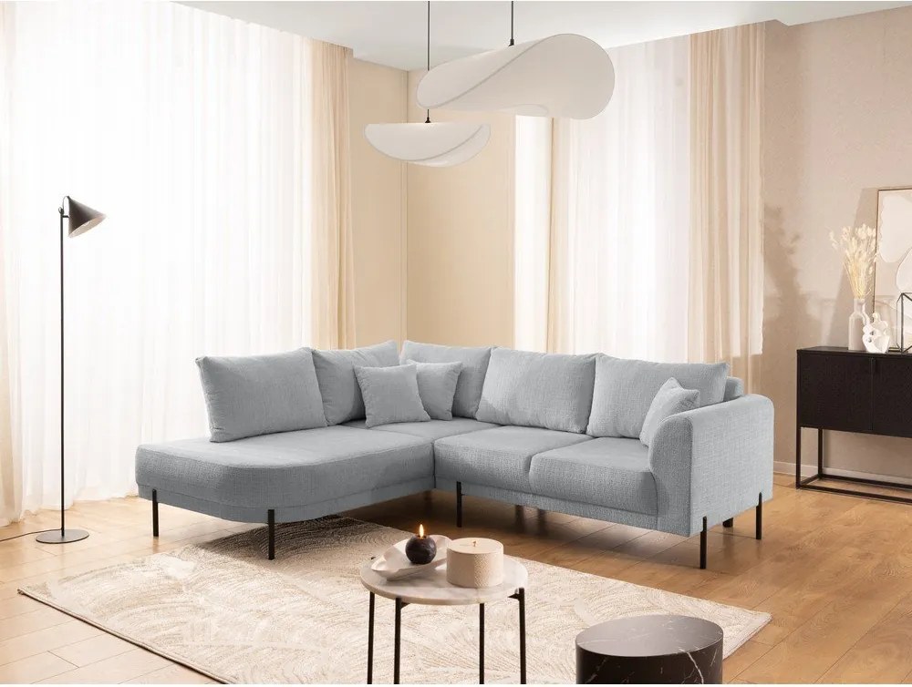 Jasnoszary narożnik z tkaniny szenilowej (lewostronny/w kształcie litery L) Mauris – Ropez