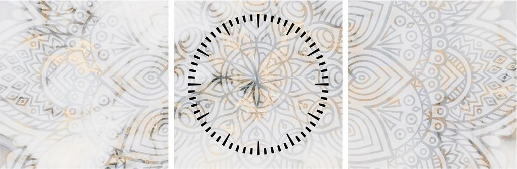 Obraz białej mandali (z zegarem) (90x30 cm)