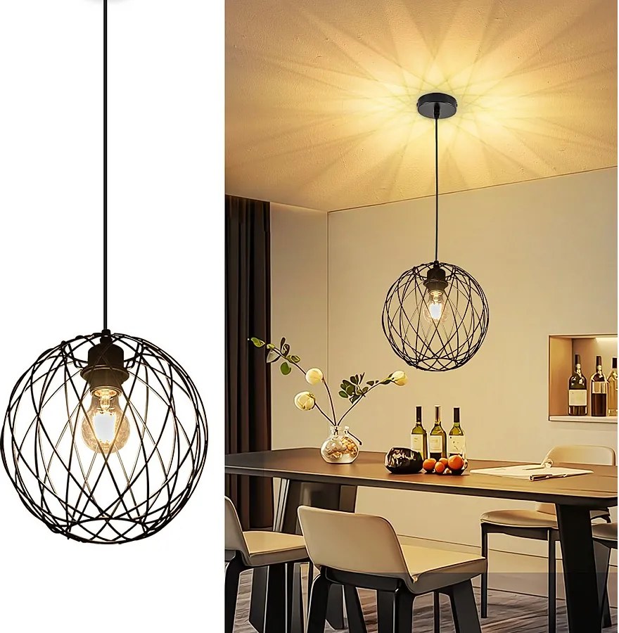 NETTLIFE Okrągła czarna lampa wisząca - lampa wisząca Vintage E27 Industrialna lampa wisząca Retro Lampa stołowa