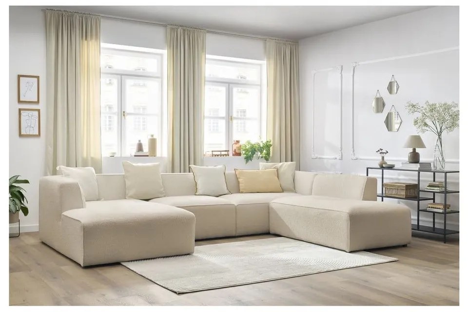 Beżowy narożnik modułowy z materiału bouclé (prawostronny/w kształcie litery U) Megeve – Bobochic Paris
