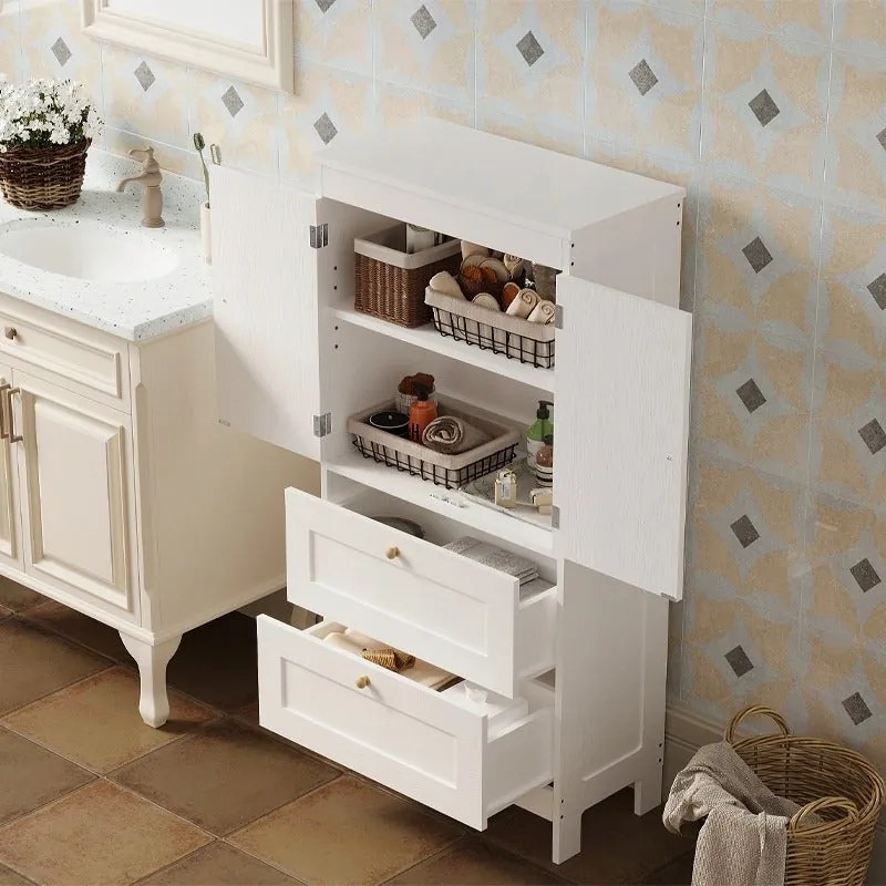 Regał łazienkowy / szafka wolnostojąca – biała – 120 cm – 2 szuflady + drzwiczki – styl loft