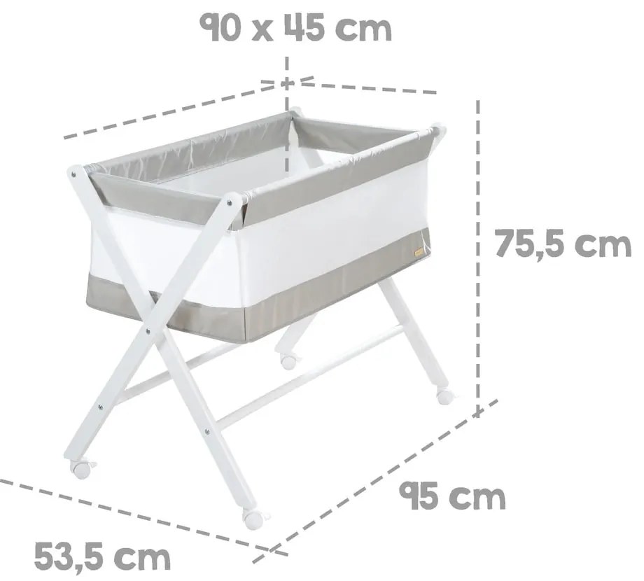 Biała kołyska na kółkach 90x45 cm – Roba
