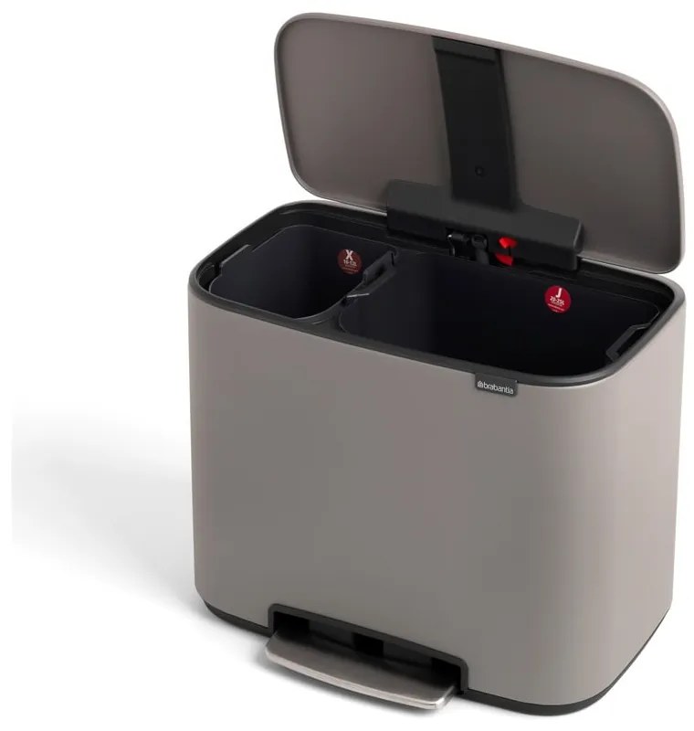 Jasnoszary stalowy kosz na śmieci z pedałem do segregacji odpadów 34 l Bo – Brabantia