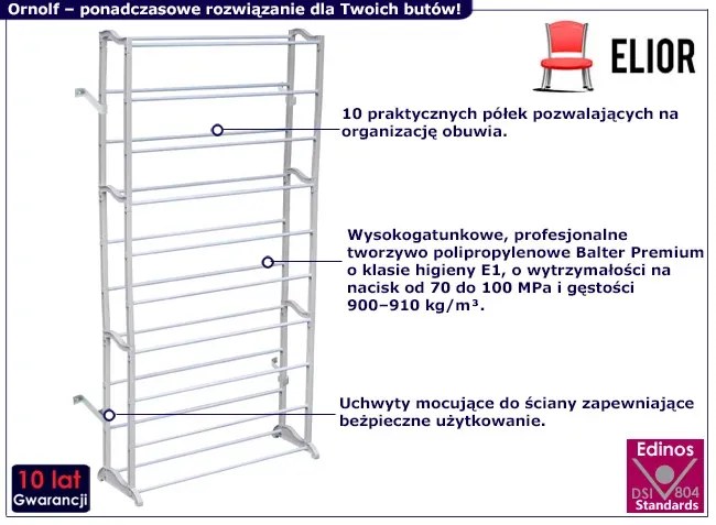 Biały stojak na buty z 10 półkami - Iston