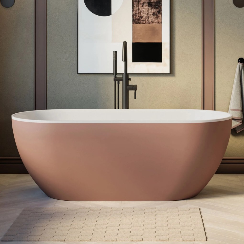 Wanna wolnostojąca owalna z konglomeratu 160 x 75 cm RONA Mocha Mouse mat / połysk przelew typu SLIM cienki rant : Wykończenie - matowe