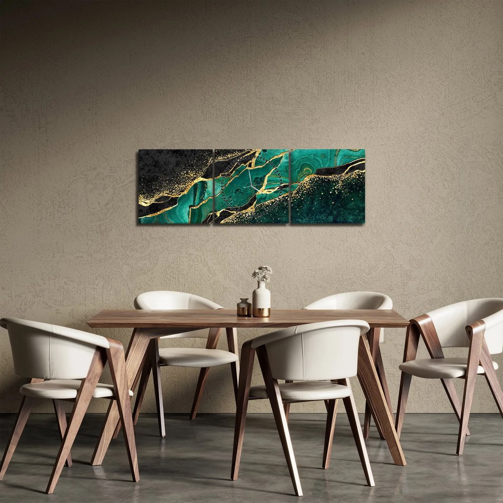 Obraz - Marmurki olejno-złote (z zegarem) (90x30 cm)