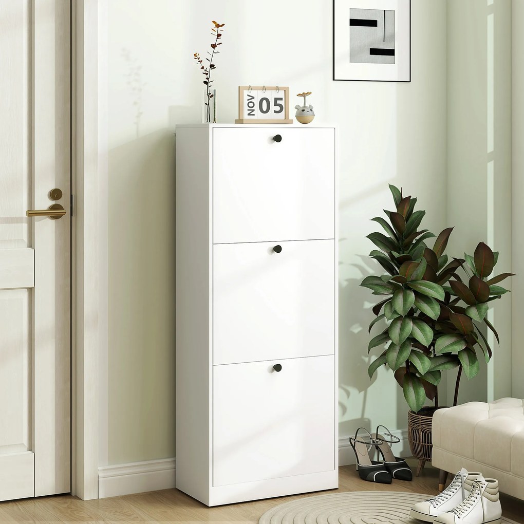 HOMCOM Szafka na Buty, 3 Szuflady, na do 12 Par Butów, Płyta Wiórowa, Biała