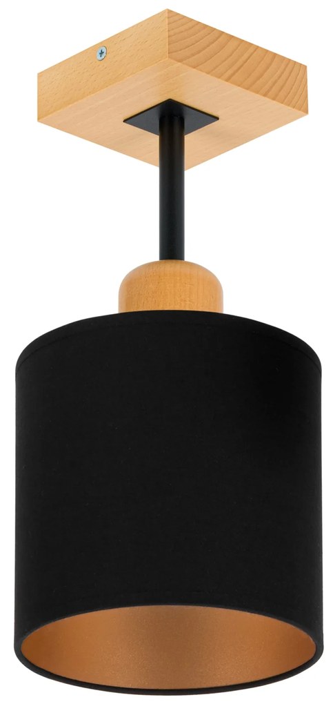 Czarna lampa sufitowa, jednopunktowy spot CL-DSC10x10BU-SC z drewna E2