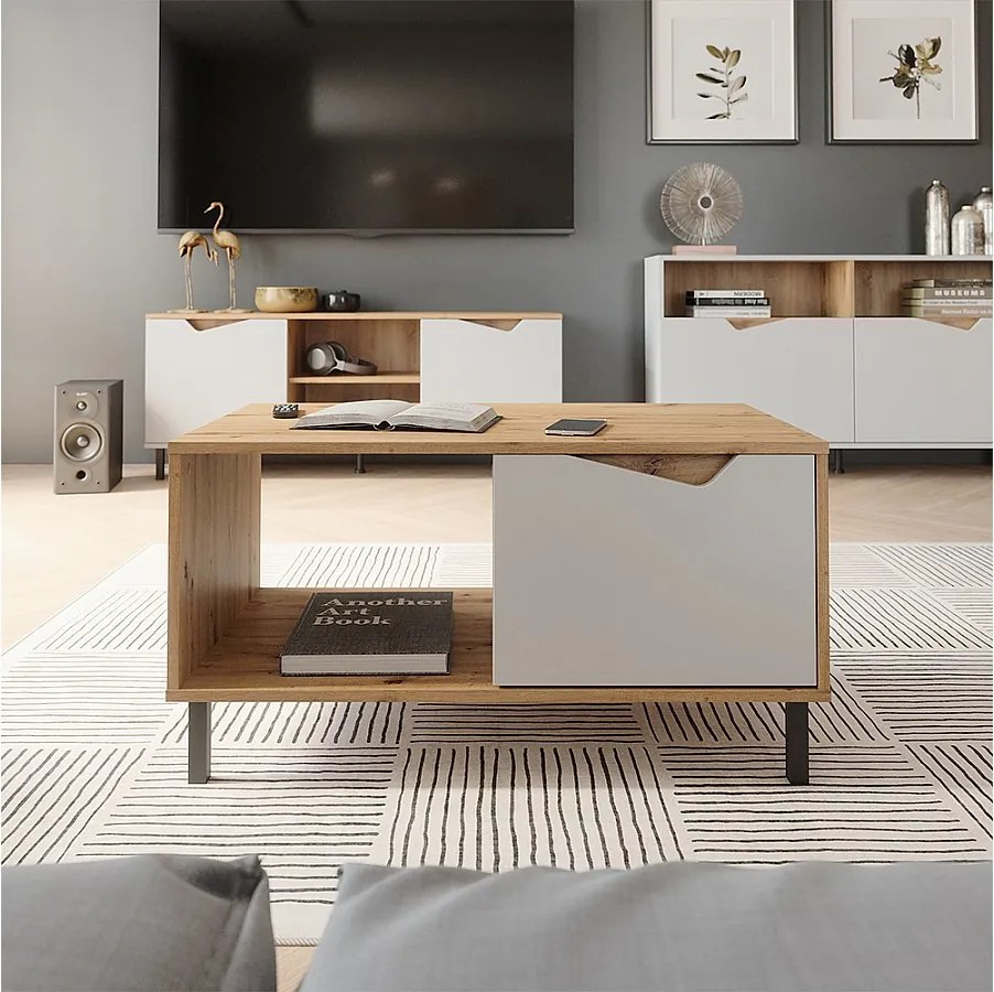 Stolik kawowy biały/artystyczny 90x50x47 marelle