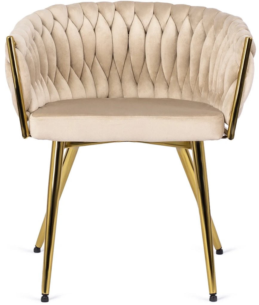 Krzesło Tapicerowane Plecione do Salonu CAPRI Kremowe Welurowe do Toaletki Nowoczesne Glamour