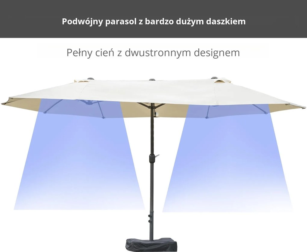Outsunny podwójny parasol z podstawą, kremowy, 4,6 x 2,7 cm