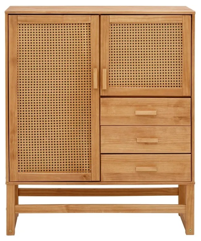 Komoda z drewna sosnowego z rattanowymi drzwiczkami Støraa Jolene, szer. 90 cm