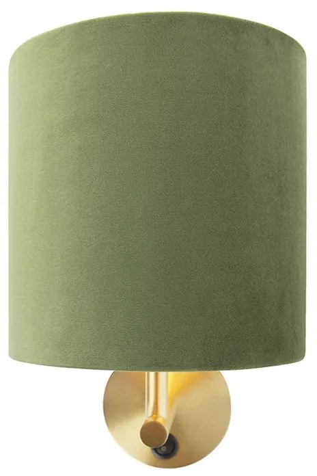 Kinkiet / Lampa scienna vintage złoty z włącznikiem klosz welurowy zielony - Matt Nowoczesny Oswietlenie wewnetrzne