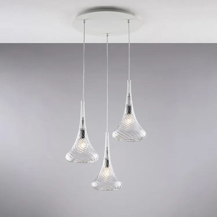Lampa wisząca Nemesi z żelaza z przezroczystym szkłem Pyrex 3 światła 141 Ø50 BL280-S3-TR