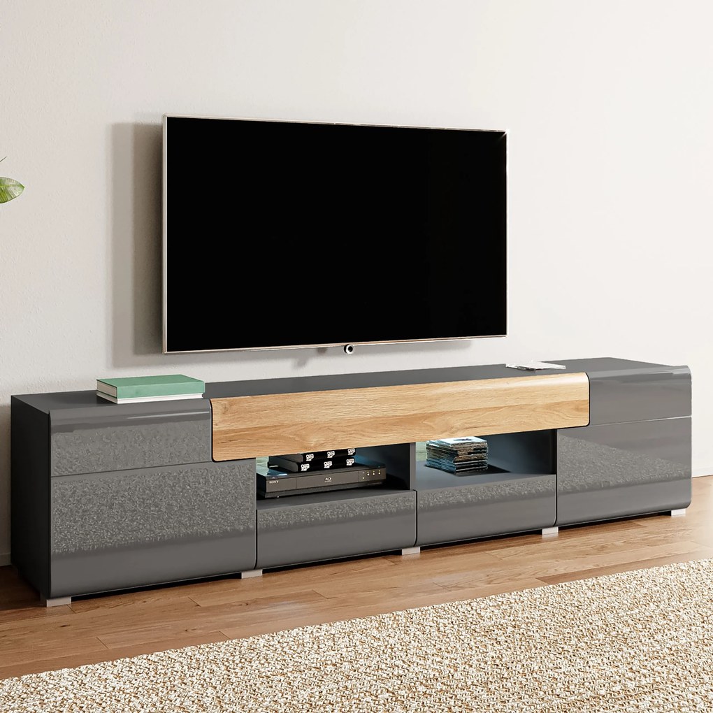Szafka RTV stojąca IBIZA 208 cm do Salonu pod Telewizor 4 Szuflady - Antracyt