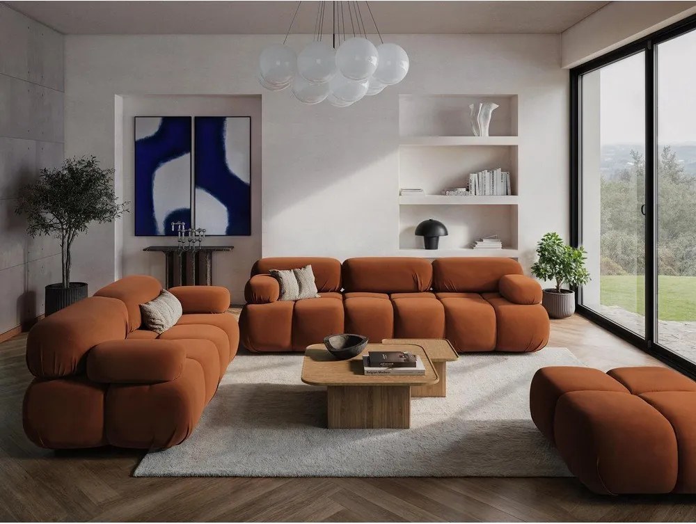 Beżowa aksamitna sofa modułowa 285 cm Lokua – Makamii