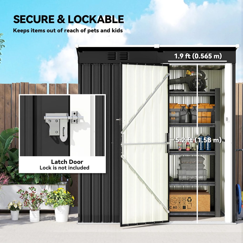 Outsunny Metalowy schowek na narzędzia 1,37 m², zamykany schowek z wentylacją, pochyłym dachem, rękawicami, 163 x 90 x 179 cm | Aosom PL