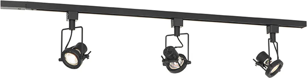 Industrialny system szynowy z 3 reflektorami 1-fazowymi czarny - Suplux