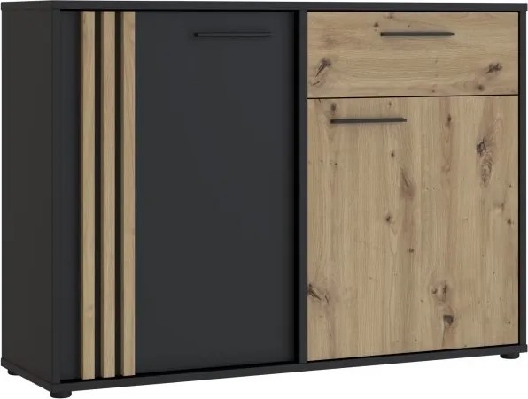 Komoda z szafkami i szufladą Cardigan 222-M624, kolor dąb artisan / czarny