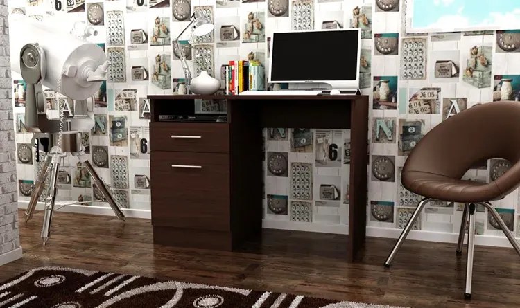 Brązowe minimalistyczne biurko do nauki wenge - Alfinete
