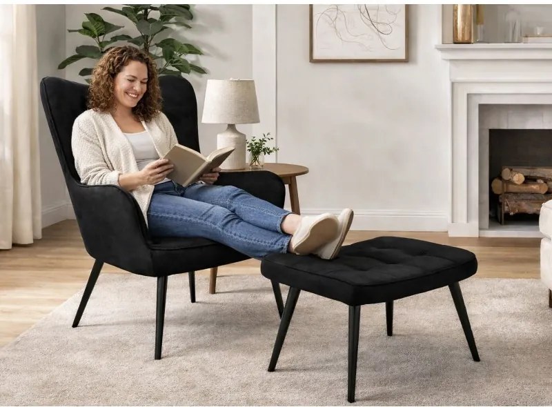 Fotel wypoczynkowy RELAX uszak z podnóżkiem : Kolor nogi - Czarna stożek, Kolor tkaniny - VELVET - MG19, Typ tkaniny - Velvet