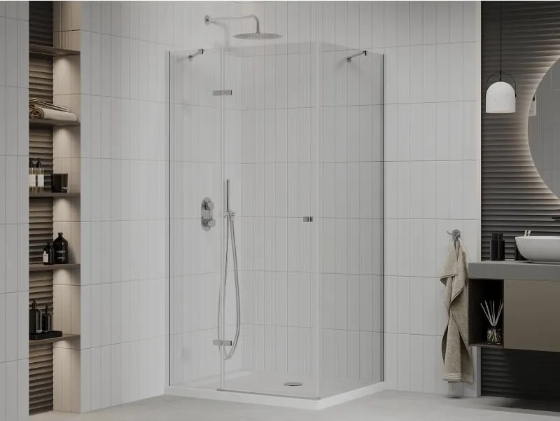 Mexen Roma kabina prysznicowa uchylna 100 x 80 cm, transparent, chrom + brodzik Flat - 854-100-080-01-00-4010