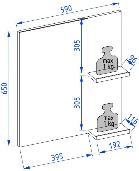 Lustro łazienkowe L-WOOD 59 cm antracyt KROFAM