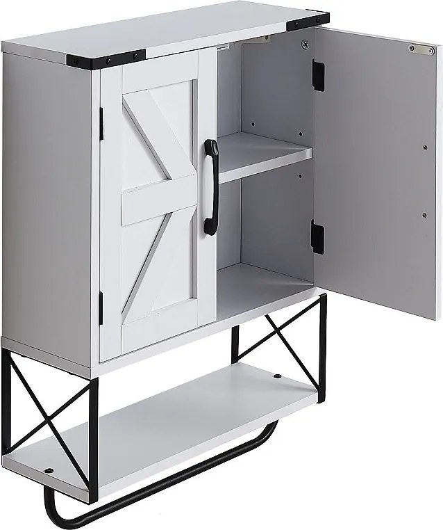 Szafka Łazienkowa Wisząca SucceBuy, 2 Drzwi i Regulowana Półka, Apteczka nad Toaletą, Organizer Wiszący do Pralni, Kuchni, Biały