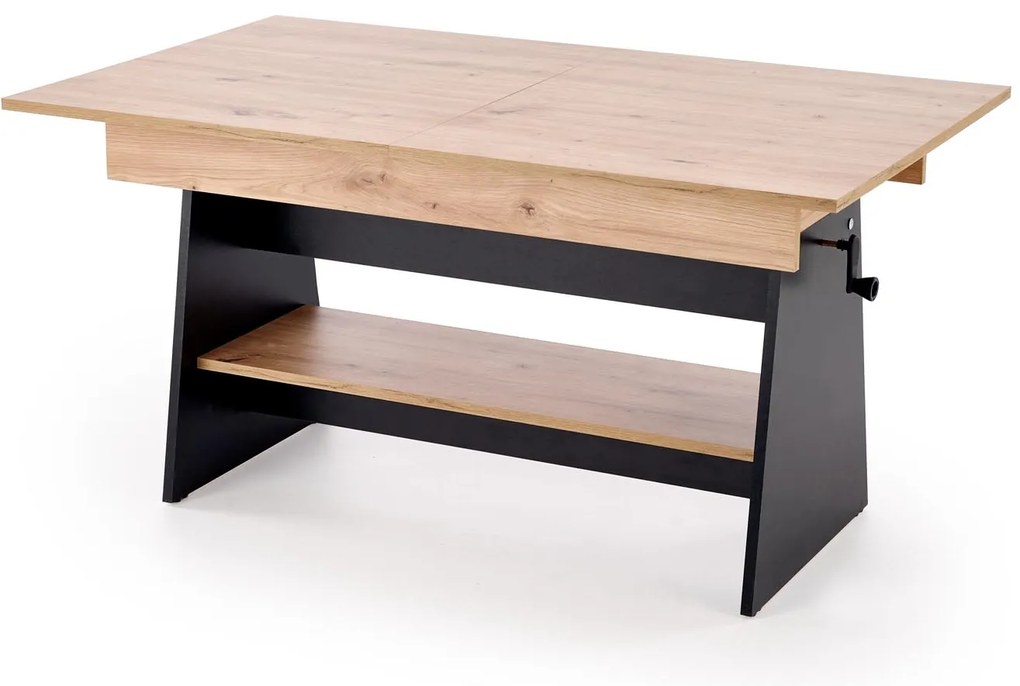 Rozkładany ławo-stół, podnoszony, dąb artisan/czarny 120-160/70/61-72 ERIKA