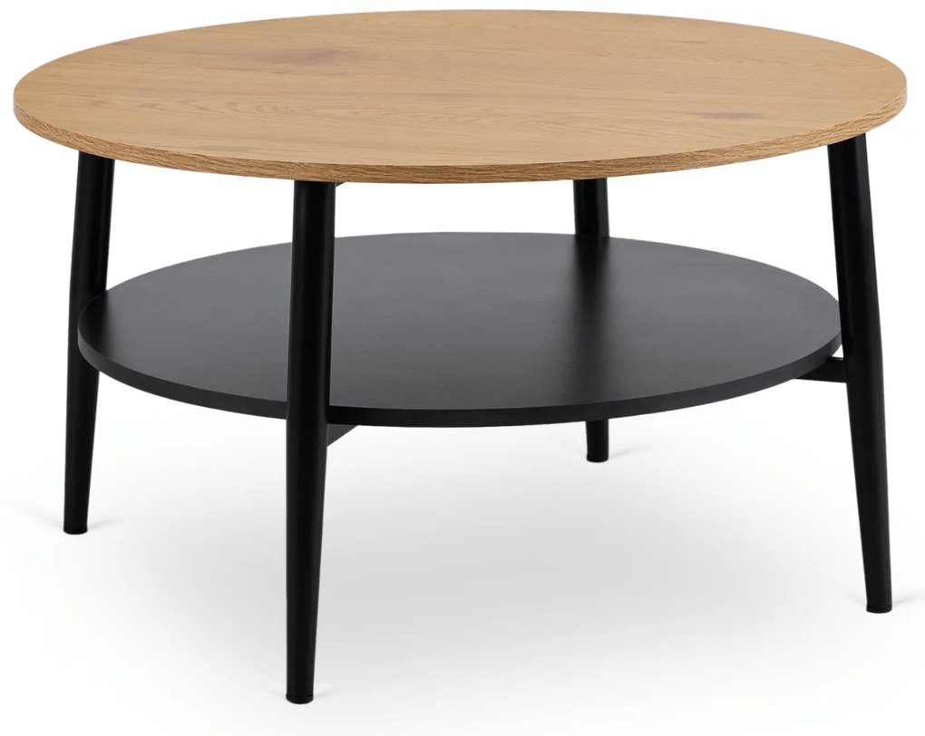 Stolik Kawowy Okrągły PAULO MAX 80 cm Dąb/Czarny Nowoczesny Loft