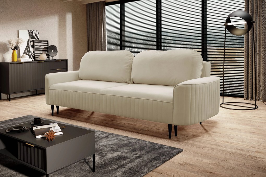 Masseno Sofa FILO z funkcją spania i pojemnikiem na pościel, Rozkładana sofa - Beżowy, VELLUTO 2
