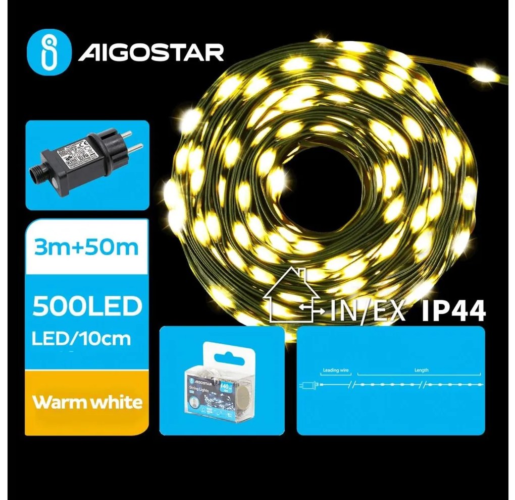 Aigostar - LED Zewnętrzny łańcuch świąteczny 500xLED/8 funkcji 53m IP44 ciepła biel