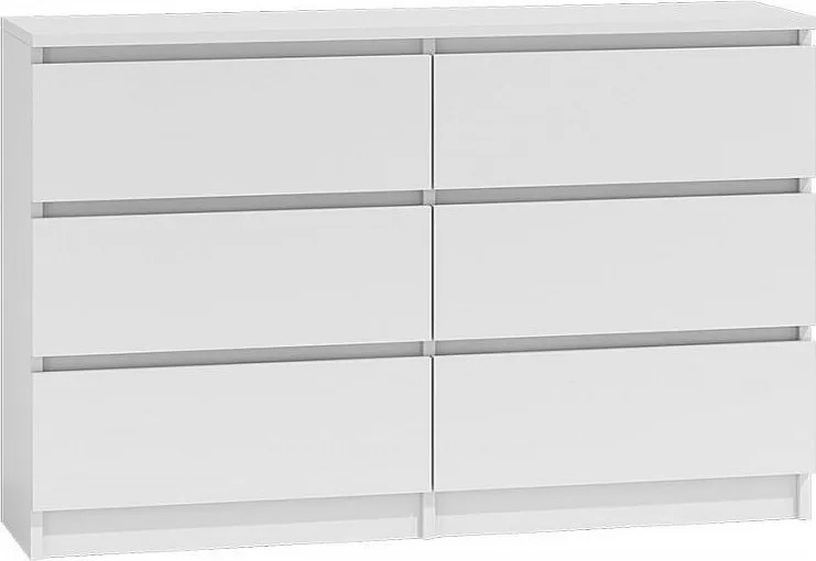 Komoda Malwa M6/120 | Biały | 120x30x75 cm | Nowoczesna 6 Szuflad