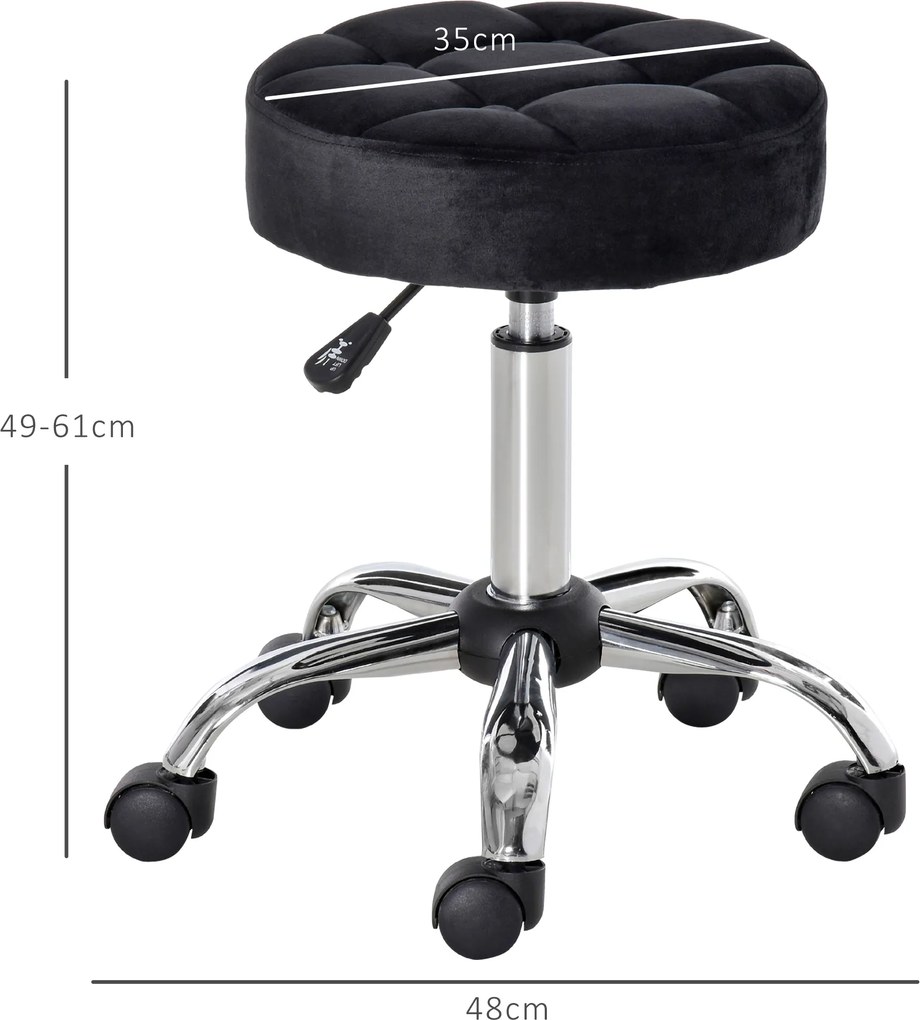 HOMCOM Taboret salonowy, regulowana wysokość, pokrycie w aksamitnym wyglądzie, Ø35 x 49-61 cm, Czarny
