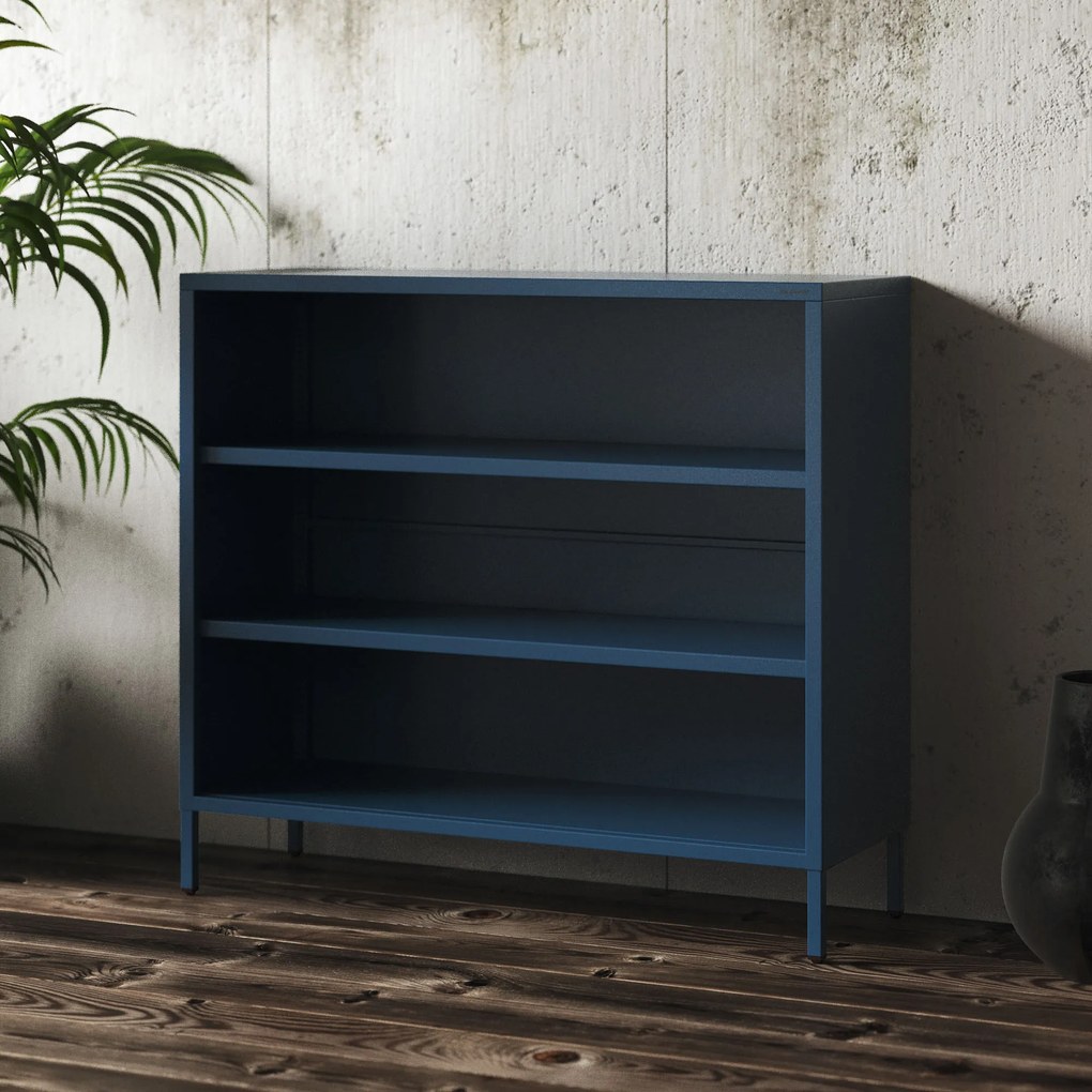 Regał niski metalowy otwarty na nóżkach granatowy, 1000x900x350 mm: LUCA Modern