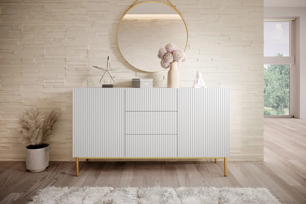 Komoda z szufladami Nicole 150 cm - biały mat / złote nóżki