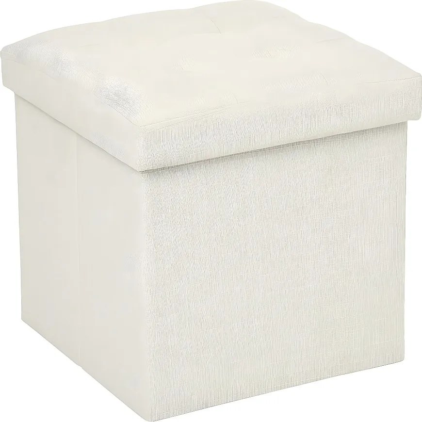 Składany Pufa Skrzynia Beżowy w Efekcie Lnu 38x38x38 cm, Konstrukcja MDF, Praktyczne Przechowywanie dla Dorosłych