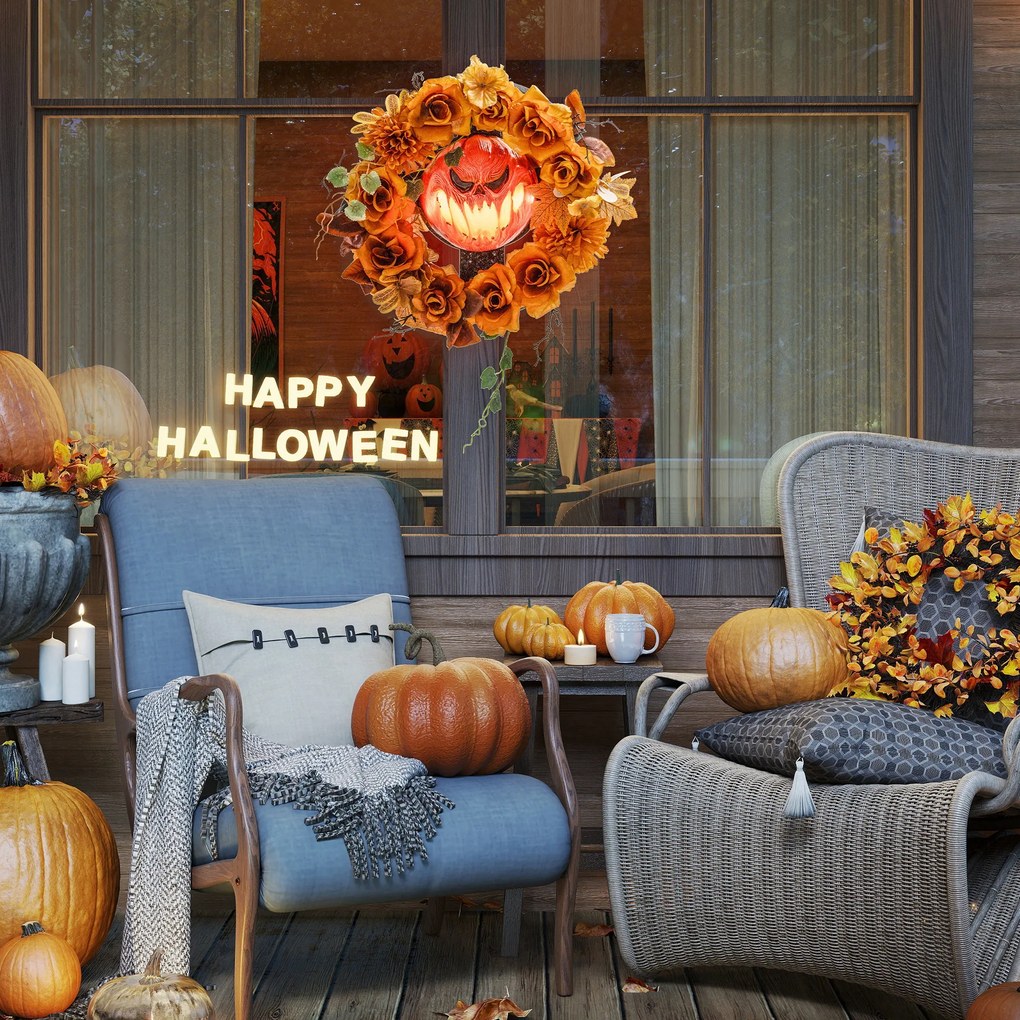 Outsunny Wieniec Halloween, przerażający motyw dyni, jesienne liście, efekty świetlne, tworzywo sztuczne