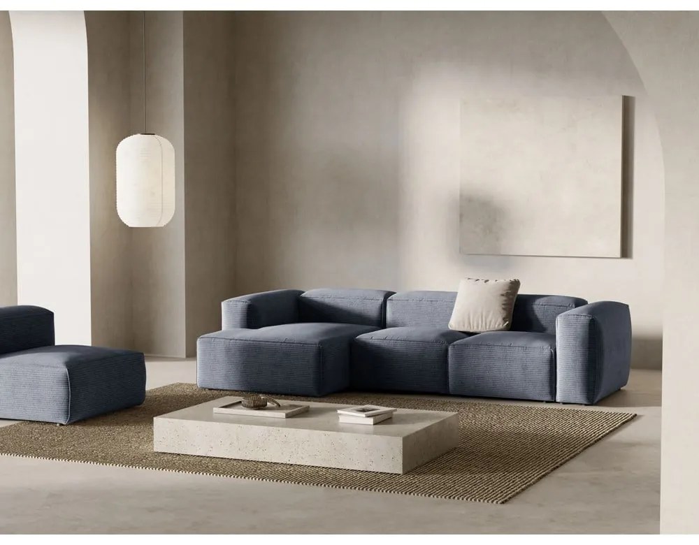 Szaroniebieski sztruksowy narożnik (lewostronny/z szezlongiem) Bergamo – Cosmopolitan Design