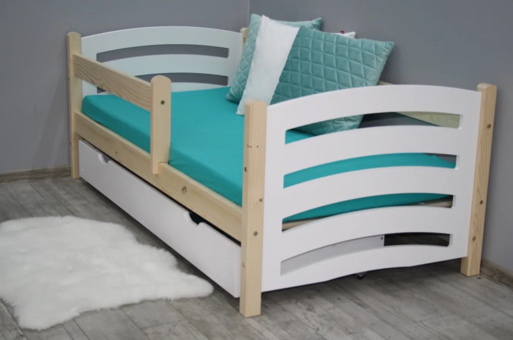 Łóżko dziecięce MELA 80 x 160 cm białe/sosna Stelaż: Ze stelażem listwowym rolowanym elastycznym, Materac: Materac EASYSOFT 8 cm