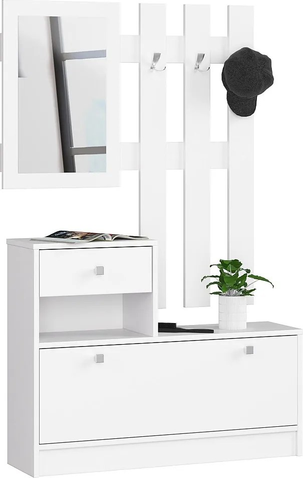 Zestaw mebli z szafką na buty AKORD Biała 90 cm 1 drzwi 1 szuflada kolor Biały mat 2 półki 90x25x170 cm