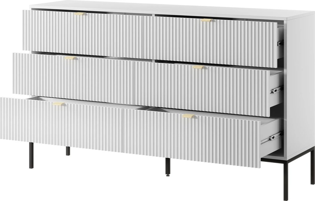 Komoda STELLARE 154 cm do Salonu Sypialni 6 Szuflad Biały