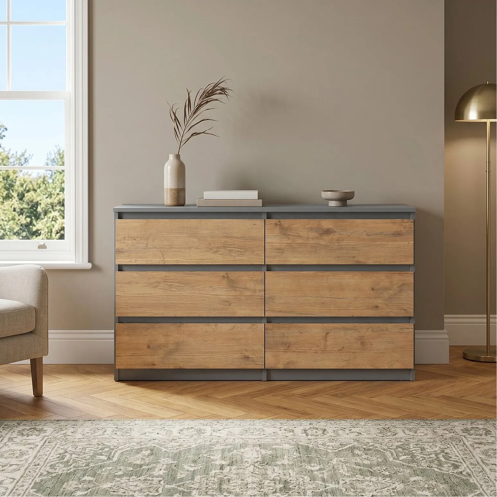 Komoda NUDO 138,5 cm do Salonu Sypialni 6 Szuflad Antracyt