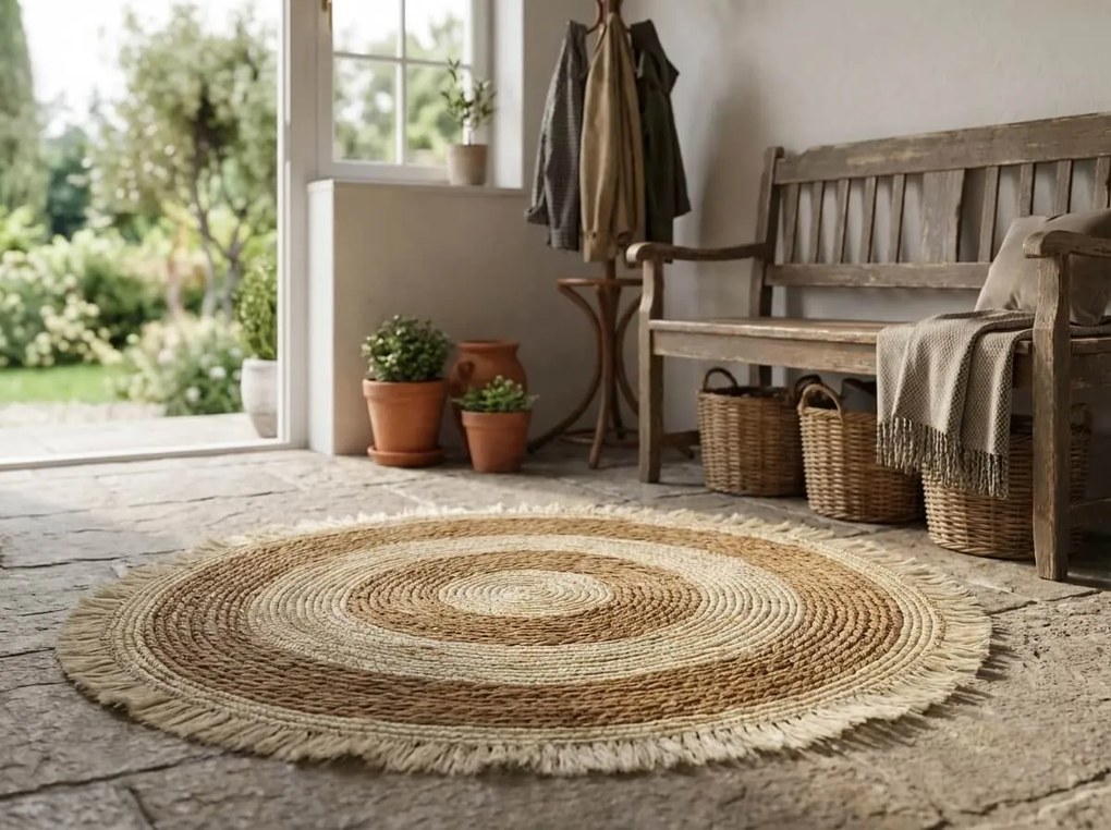 Naturalny okrągły dywan VELOR DUO ⌀ 70 cm, beżowy/brązowy