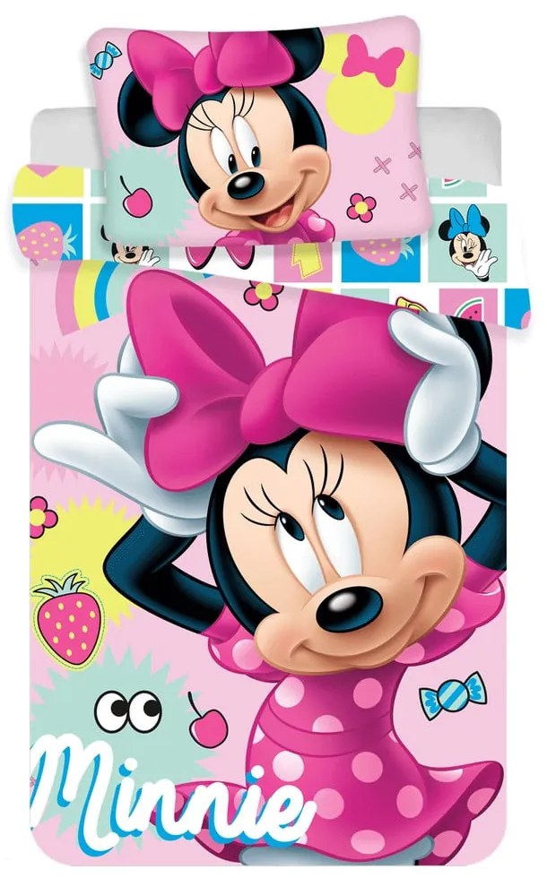Różowa bawełniana pościel dziecięca do łóżeczka 100x135 cm Minnie "Sweet" – Jerry Fabrics