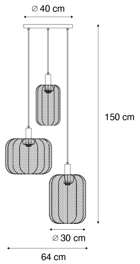 Lampa wisząca Japandi czarno-złota z beżowym kloszem 3-punktowa - PluniJapandi Oswietlenie wewnetrzne