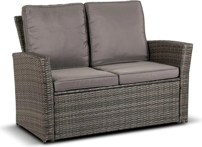 Zestaw Mebli Ogrodowych DELGADO Szary Sofa Fotele Pufy Stolik Technorattan Nowoczesny