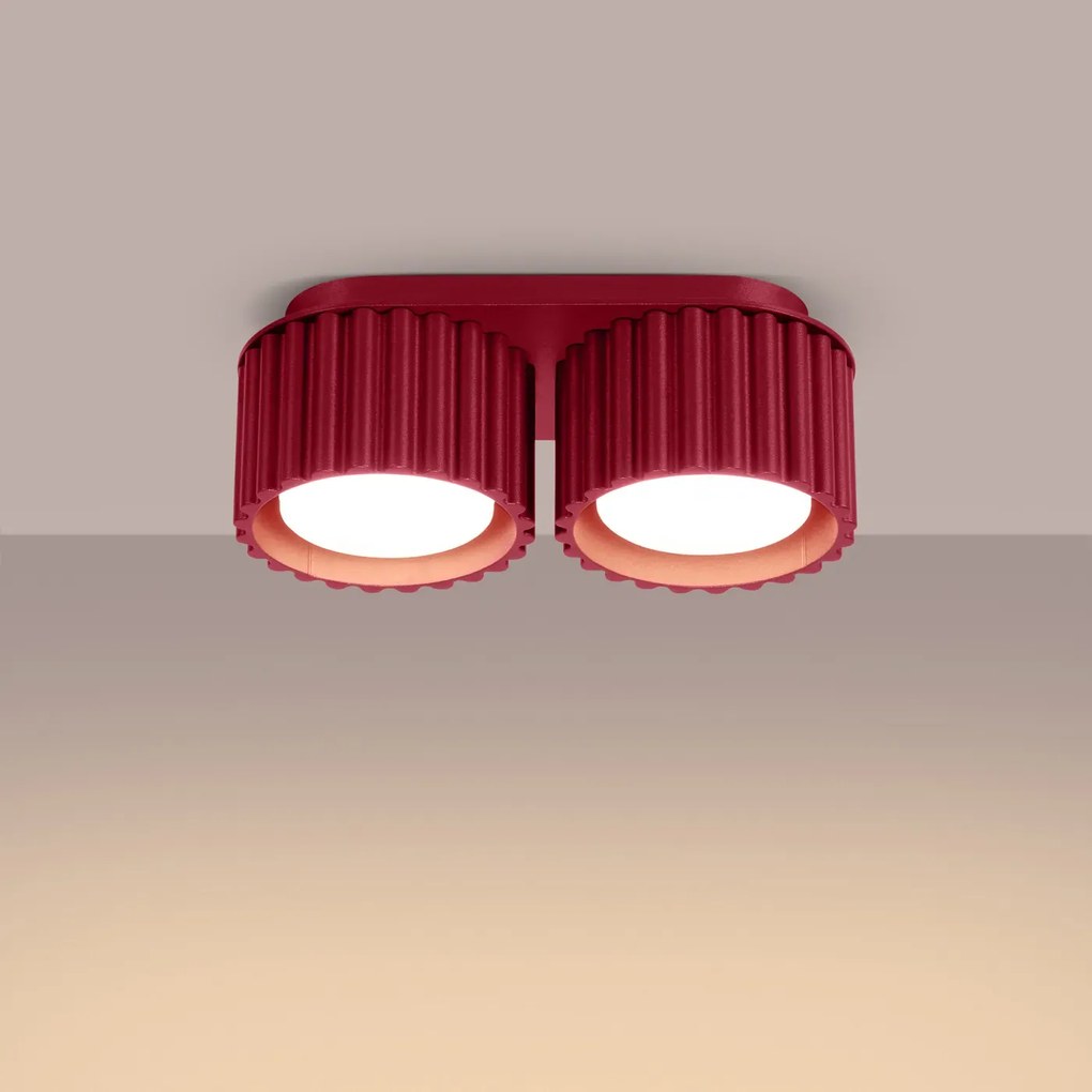 Plafon dwupunktowy AURA 2 burgund GX53 ryflowany  SOLLUX  LIGHTING