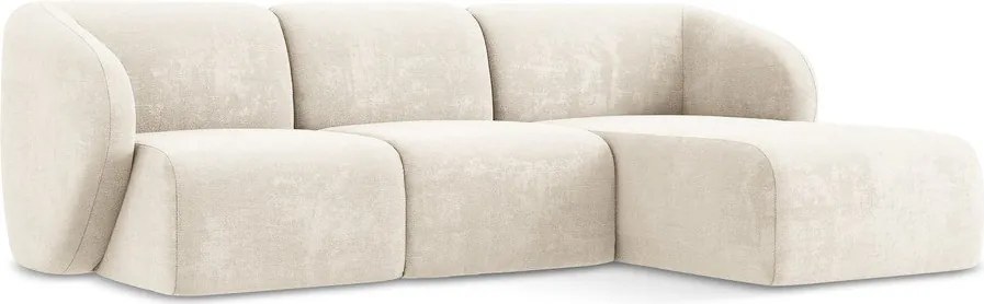 Beżowy narożnik z tkaniny szenilowej (prawostronny/z szezlongiem) Lani – Makamii