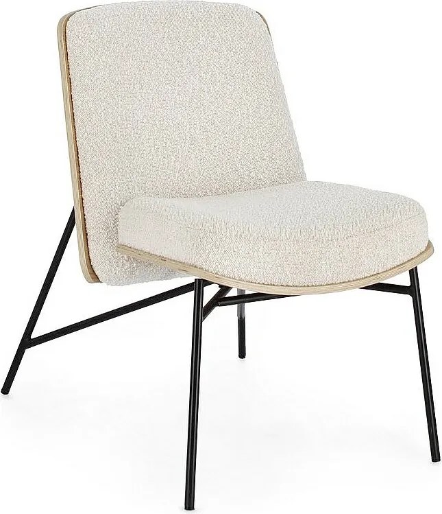 Fotel z tkaniny w kolorze kości słoniowej z czarnymi stalowymi nogami - EMERSON